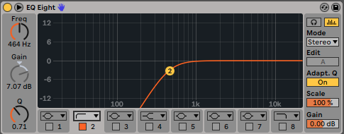 EQ Eight de Ableton Live 10 con un filtro paso alto high pass