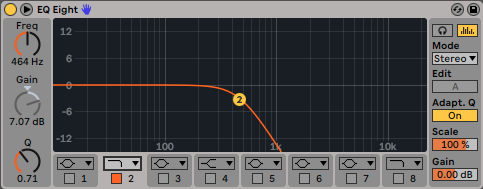 EQ Eight de Ableton Live 10 con un filtro paso bajo low pass