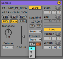 Panel de Sample en clip de audio en Ableton Live